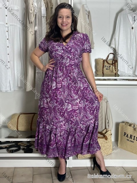 Šaty dlouhé letní krátký rukáv dámské nadrozměr  FREJA (M/L-XL/2XL) IMWDF256984/DUR XL/2XL tmavě fialová