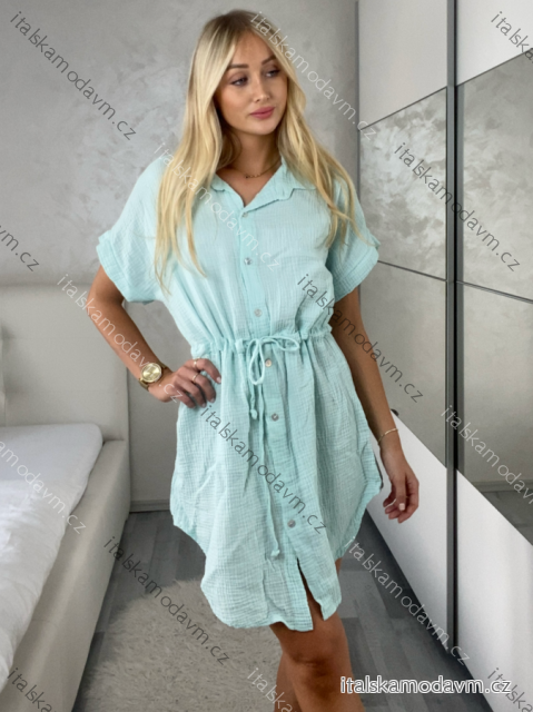 Šaty košilové mušelínové dámské (S/M ONE SIZE) ITALSKÁ MÓDA IM424MUSA/DUR sv. mintová S/M/L