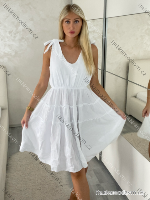 Šaty letní mušelín na ramínka dámské ELIANA (S/M/L ONE SIZE) ITALSKÁ MÓDA IMWGS251169/DUR S/M/L bílá