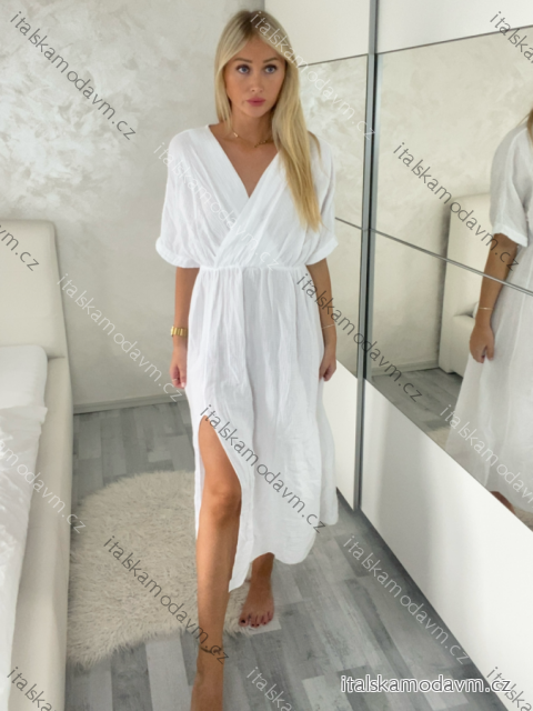 Šaty elegantní dlouhé letní mušelínové krátký rukáv dámské DAINA (S/M/L ONE SIZE) ITALSKÁ MÓDA IMWGS251707/DUR