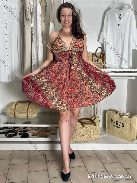 Šaty letní bez rukávu dámské SINDY (S/M/L ONE SIZE) ITALSKÁ MÓDA IM725CE-321AS-5/DU S/M červená