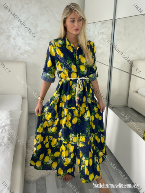 Šaty dlhé letné košeľové 3/4 dlhý rukáv dámske LEMON (S/M/L ONE SIZE) TALIANSKA MÓDA IMPEM25VA203/DU