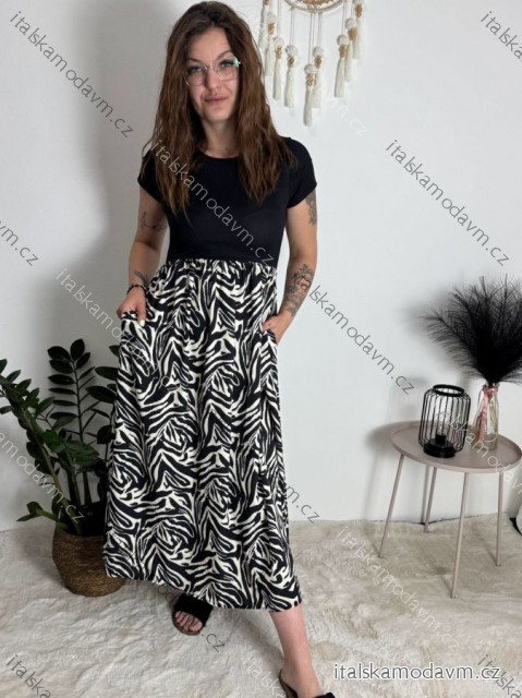 Šaty dlouhé elegantní letní s krátkým rukávem  dámské SILVIA (S/M/L ONE SIZE) ITALSKÁ MÓDA IMC25310-2/DUR Černo-bílá S/M/L