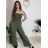 Overal dlouhý elegantní žabičkovaný carmen bez rukávu dámský (S/M/L ONE SIZE) ITALSKÁ MÓDA IM425322/DUR tmavá khaki S/M/L