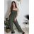 Overal dlouhý elegantní žabičkovaný carmen bez rukávu dámský (S/M/L ONE SIZE) ITALSKÁ MÓDA IM425322/DUR tmavá khaki S/M/L