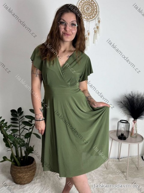 Šaty letné krátky rukáv dámske (S/M ONE SIZE) TALIANSKA MÓDA IMM23M5471/DUR khaki S/M/L