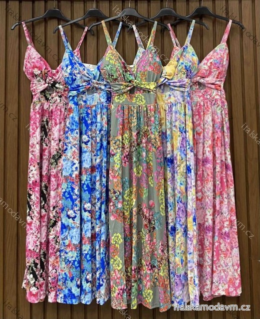 Šaty dlhé letné citrónky lemon, kvetované na ramienka dámske FLOWER (XS/S/M ONE SIZE) TALIANSKA MÓDA IMWHD252134-3/DUR XS/S/M fialová
