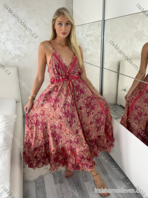 Šaty dlhé letné na ramienka dámske RAMONA (S/M/L ONE SIZE) INDICKÁ MÓDA IMWKA251062-5/DUR S/M/L růžová