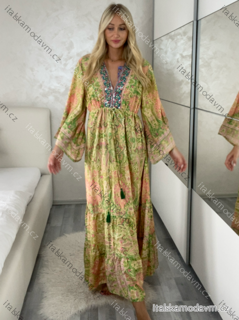 Šaty dlouhé letní dlouhý rukáv dámské (M/L/XL ONE SIZE) INDICKÁ MÓDA IMWKA25CE-301-3/DU