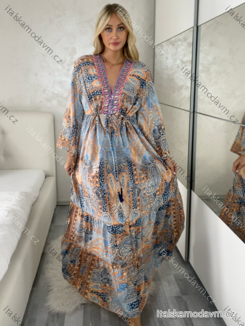 Šaty dlouhé letní dlouhý rukáv dámské (M/L/XL ONE SIZE) INDICKÁ MÓDA IMWKA25CE-301-4/DU