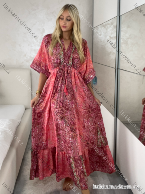 Šaty dlhé letný dlhý rukáv dámske LAJLA (S/M/L ONE SIZE) INDICKÁ MÓDA IMWKA25HE309G