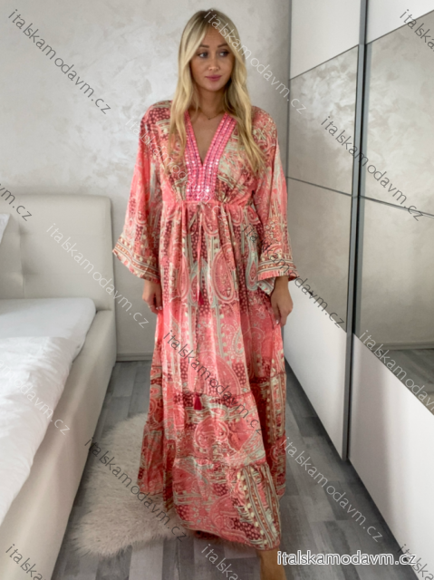 Šaty dlhé letné dlhý rukáv dámske (M/L/XL ONE SIZE) INDICKÁ MÓDA IMWKA25CE-301-6/DU