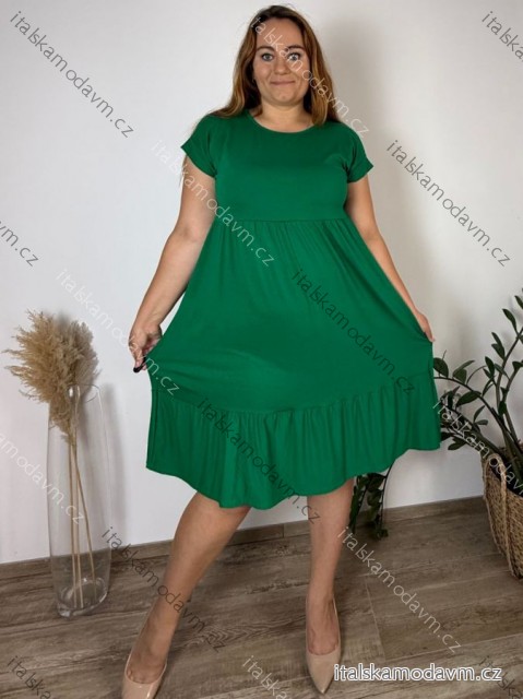 Šaty oversize letní krátký rukáv dámské nadrozměr ISABEL (48/50/52 ONE SIZE) ITALSKÁ MÓDA IM425023/DU zelená 48/50/52