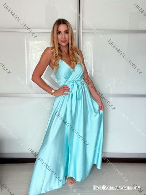 Šaty dlouhé letní saténové s páskem na ramínka dámské  (S/M/L/XL ONE SIZE) ITALSKÁ MÓDA IMM22INFINITE