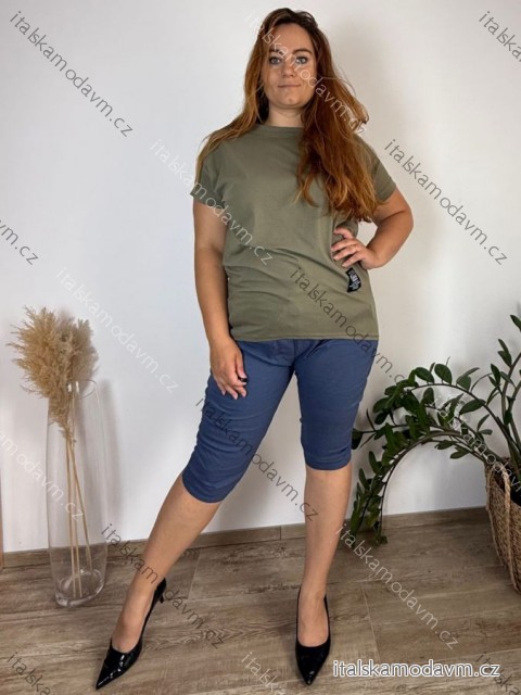 Tričko predĺžené oversize krátky rukáv dámska nadrozmer (2XL/3XL/4XL ONE SIZE) TALIANSKA MÓDA IMC22PIERA/DUR khaki 2XL/3XL