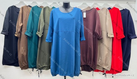 Šaty voľnočasové dlhý rukáv dámske nadrozmer (52/54/56 ONE SIZE) TALIANSKA MÓDA IM425508