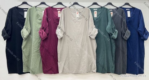 Šaty volnočasové letní manžestrové 3/4 dlouhý rukáv dámské nadrozměr (48/50/52 ONE SIZE) ITALSKÁ MÓDA IM425529