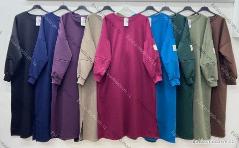Šaty mikinové dlouhý rukáv dámské nadrozměr (54/56/58 ONE SIZE) ITALSKÁ MÓDA IM425534