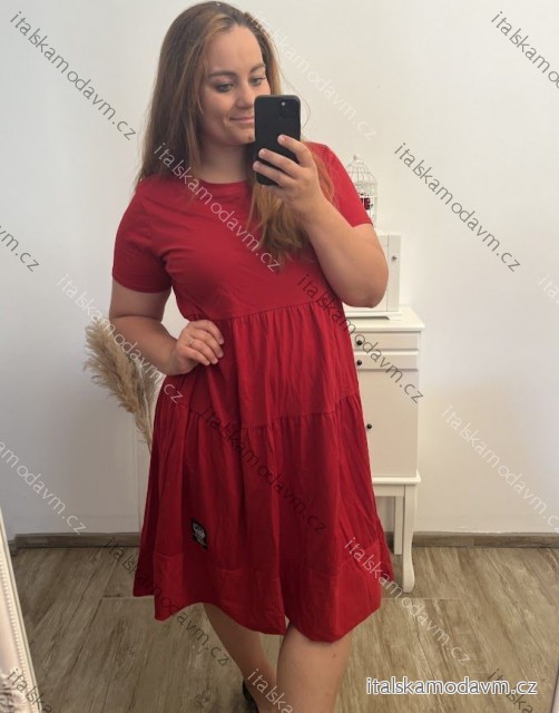 Šaty dlhé voľnočasové letné krátky rukáv dámske nadrozmer ALEXA (48/50/52 ONE SIZE) TALIANSKA MÓDA IMC25220/DR červená 48/50/52