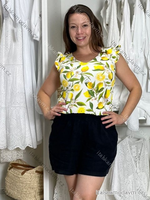 Tílko s volánem citronky lemon, puntík a květované krátký rukáv dámské nadrozměr SENDY (M/L/XL ONE SIZE) ITALSKÁ MÓDA IMM25M7751/DU M/L/XL bílá