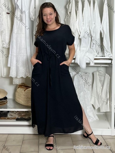 Šaty dlouhé sportovní stahovací krátký rukáv dámské nadrozměr (M/L/XL ONE SIZE) ITALSKÁ MÓDA IMD22489/DUR M/L/XL Černá