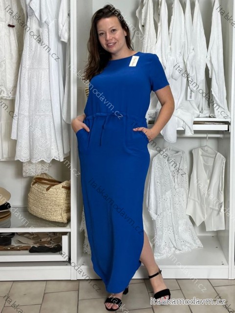 Šaty dlouhé sportovní stahovací krátký rukáv dámské nadrozměr (M/L/XL ONE SIZE) ITALSKÁ MÓDA IMD22489/DUR kr. modrá M/L/XL