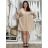 Šaty krátké bavlněné letní mušelín krátký rukáv dámské LOLA (S/M/L ONE SIZE) ITALSKÁ MÓDA IMD25041/DU S/M/L béžová
