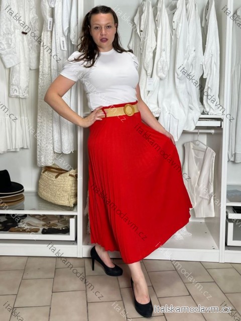 Sukně dlouhá skládaná s páskem dámská BARARA (S/M/L ONE SIZE) ITALSKÁ MÓDA IM425251/DU S/M/L červená
