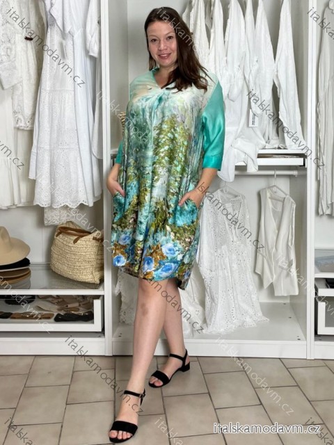 Šaty letní 3/4 rukáv oversize dámské AMELIA (S/M/L ONE SIZE) ITALSKÁ MÓDA IMPEM25CA2800/DU S/M/L zelená