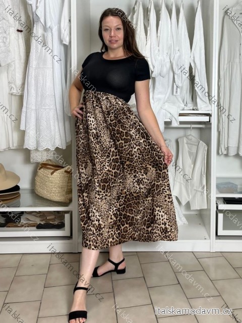 Šaty dlouhé elegantní letní s krátkým rukávem  dámské SILVIA (S/M/L ONE SIZE) ITALSKÁ MÓDA IMC25310-3/DU hnědá S/M/L