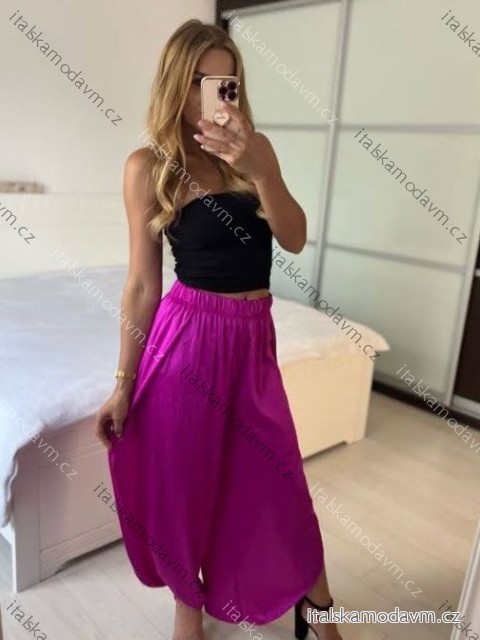 Kalhoty saténové harémky letní dlouhé dámské (S/M ONE SIZE) ITALSKÁ MÓDA IMM239535UN/DU -   fialová -   S/M