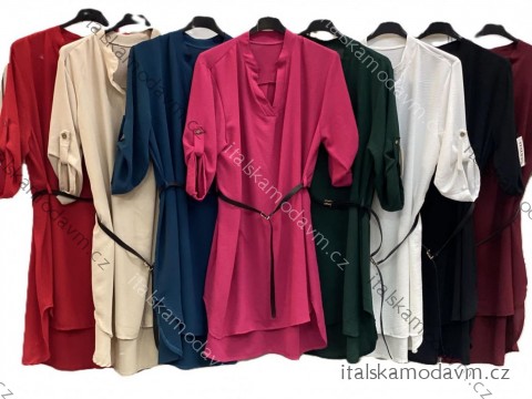 Šaty krátké elegantní s páskem 3/4 dlouhý rukáv dámské (S/M/L ONE SIZE) ITALSKÁ MÓDA IMC25326