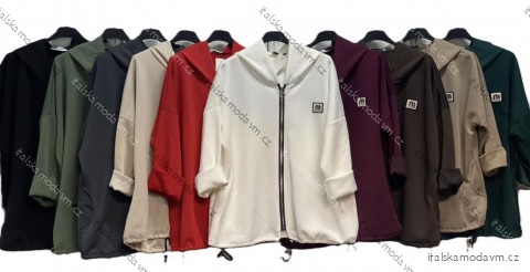 Mikina slabá s kapucí na zip dlouhý rukáv dámská nadrozměr (50/52/54 ONE SIZE) ITALSKÁ MÓDA IMC25350