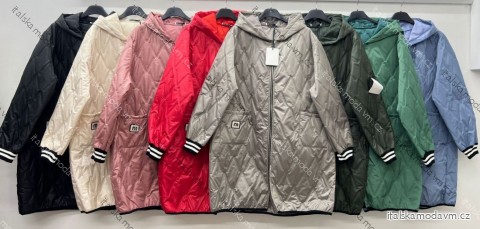 Bunda podzimní s kapucí na zip dlouhý rukáv dámská nadrozměr (50/52/54 ONE SIZE) ITALSKÁ MÓDA IM425539