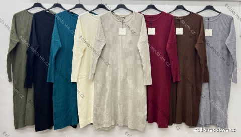 Šaty úpletové dlhý rukáv dámske nadrozmer (54/56/58 ONE SIZE) TALIANSKA MÓDA IM425546