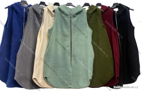 Vesta predĺžená s kapucňou na zips bez rukávu dámska nadrozmer (48/50/52 ONE SIZE) TALIANSKA MÓDA IMC25368