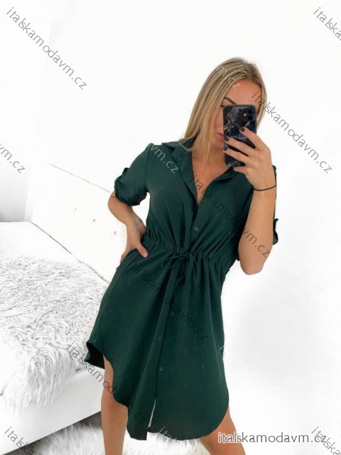 Šaty košilové oversize krátký rukáv dámské (S/M/L ONE SIZE) ITALSKÁ MÓDA IM424538/DR smaragdová S/M/L