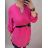 Tunika prodloužená košilová s páskem dlouhý rukáv dámská nadrozměr (2XL/3XL ONE SIZE) ITALSKÁ MÓDA IMD212156/DURčervená