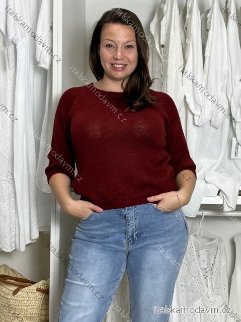 Svetr úpletový 3/4 dlouhý rukáv dámské (S/M/L ONE SIZE) ITALSKÁ MÓDA IM5252422/DU M/L vínová