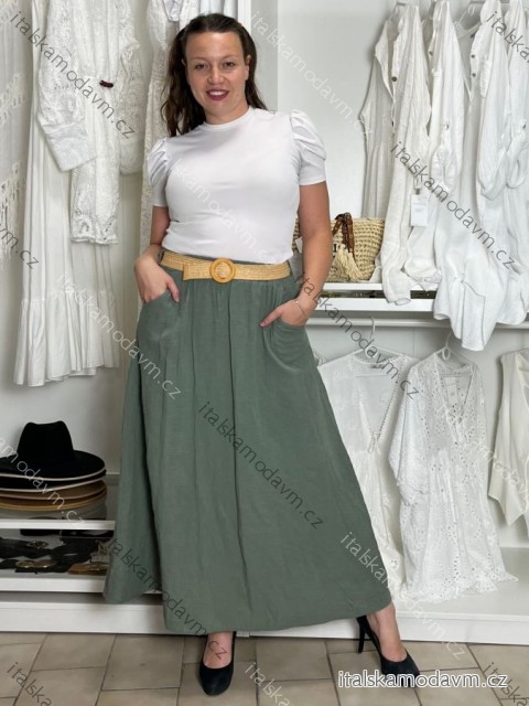 Sukně s páskem mušelín dlouhá dámská MELANI (S/M/L ONE SIZE) ITALSKá MóDA IMSM241119/DU S/M/L zelená khaki