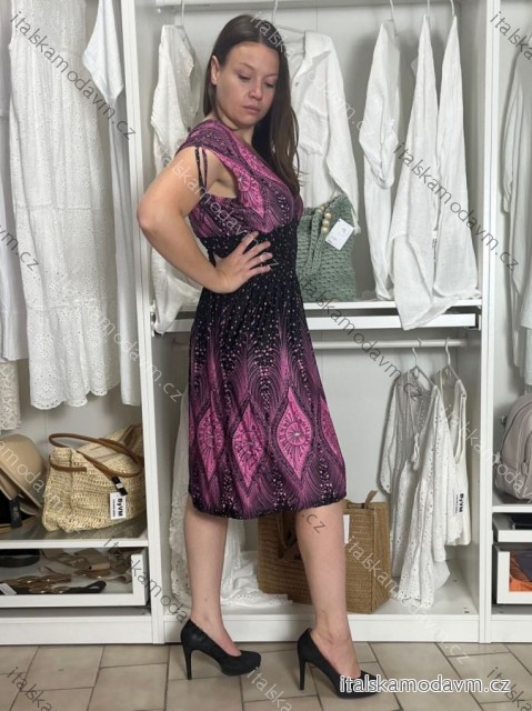 Šaty letné icecool bez rukávu dámske nadrozmer (M/L - XL/XXL ONE SIZE) TALIANSKA MÓDA IMBM259111/DUR M / L ružová