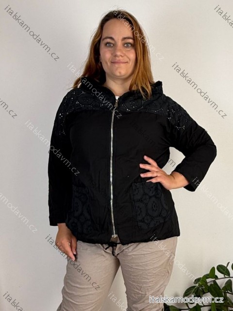 Bunda slabá s kapucí dlouhý rukáv dámská nadrozměr EVE (50/52/54 ONE SIZE) ITALSKÁ MÓDA IMSM251119/DUR 50/52/54 Černá