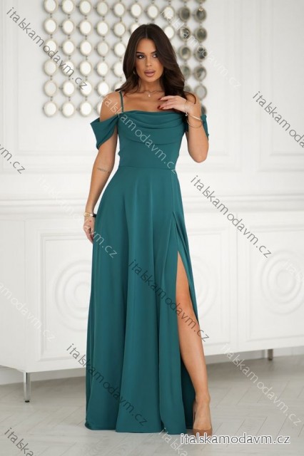 Šaty dlouhé společenské na ramínka dámské (34-48) POLSKÁ MÓDA PMLBC24320-13/DR zelená smaragdová 36