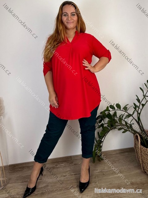 Tunika prodloužená 3/4 rukáv dámská nadrozměr (2XL/3XL/4XL ONE SIZE) TALIANSKA MóDA IM324SUMER/DUR červená 2XL/3XL