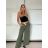 Kalhoty dlouhé letní s páskem dámské (S/M/L ONE SIZE) ITALSKÁ MÓDA IMM25M12297/DU -   Černá -   S/M/L