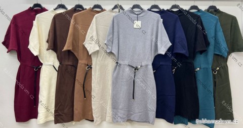 Šaty úpletové s opaskom krátky rukáv dámske nadrozmer (46/48/50 ONE SIZE) TALIANSKA MÓDA IM425555