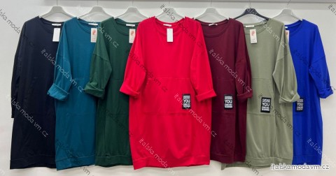 Šaty mikinové s vreckami dlhý rukáv dámske nadrozmer (54/56/58 ONE SIZE) TALIANSKA MÓDA IM425561