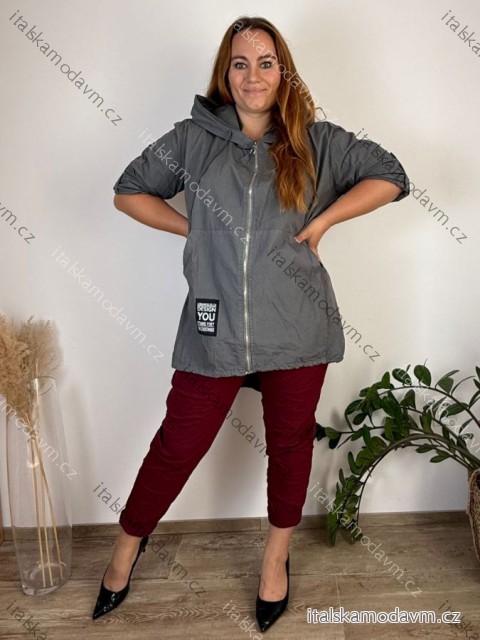 Bunda slabá s kapucňou dlhý rukáv dámska nadrozmer MAYA (52/54/56 ONE SIZE) TALIANSKA MÓDA IMSM251110/DU