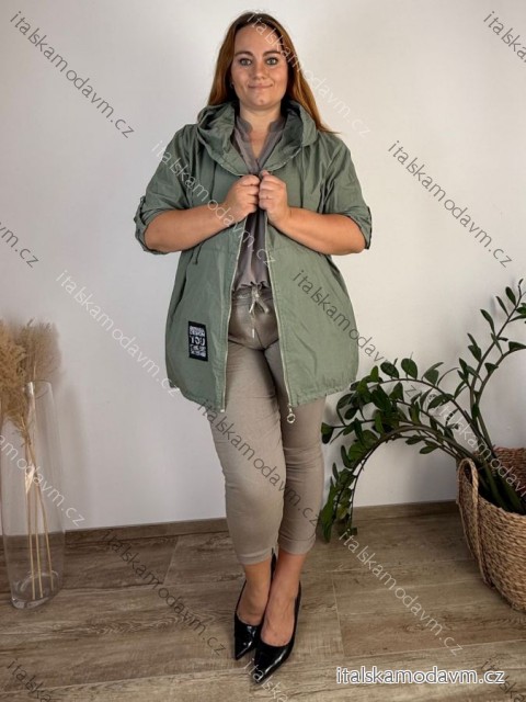 Bunda slabá s kapucňou dlhý rukáv dámska nadrozmer MAYA (52/54/56 ONE SIZE) TALIANSKA MÓDA IMSM251110/DU  zelená khaki