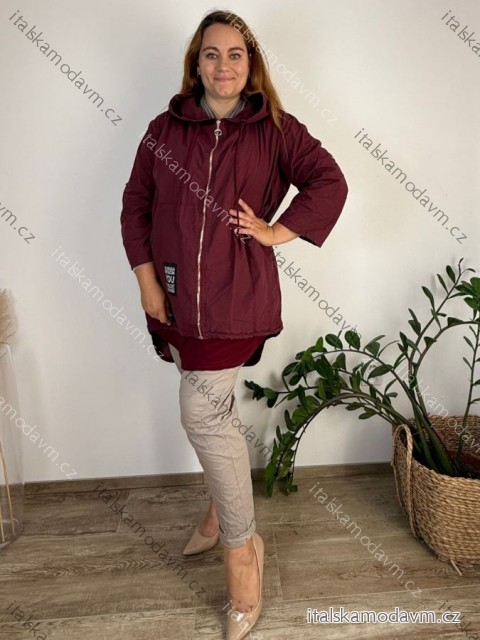 Bunda slabá s kapucí dlouhý rukáv dámská nadrozměr MAYA (52/54/56 ONE SIZE) ITALSKÁ MÓDA IMSM251110/DU 52/54/56 vínová